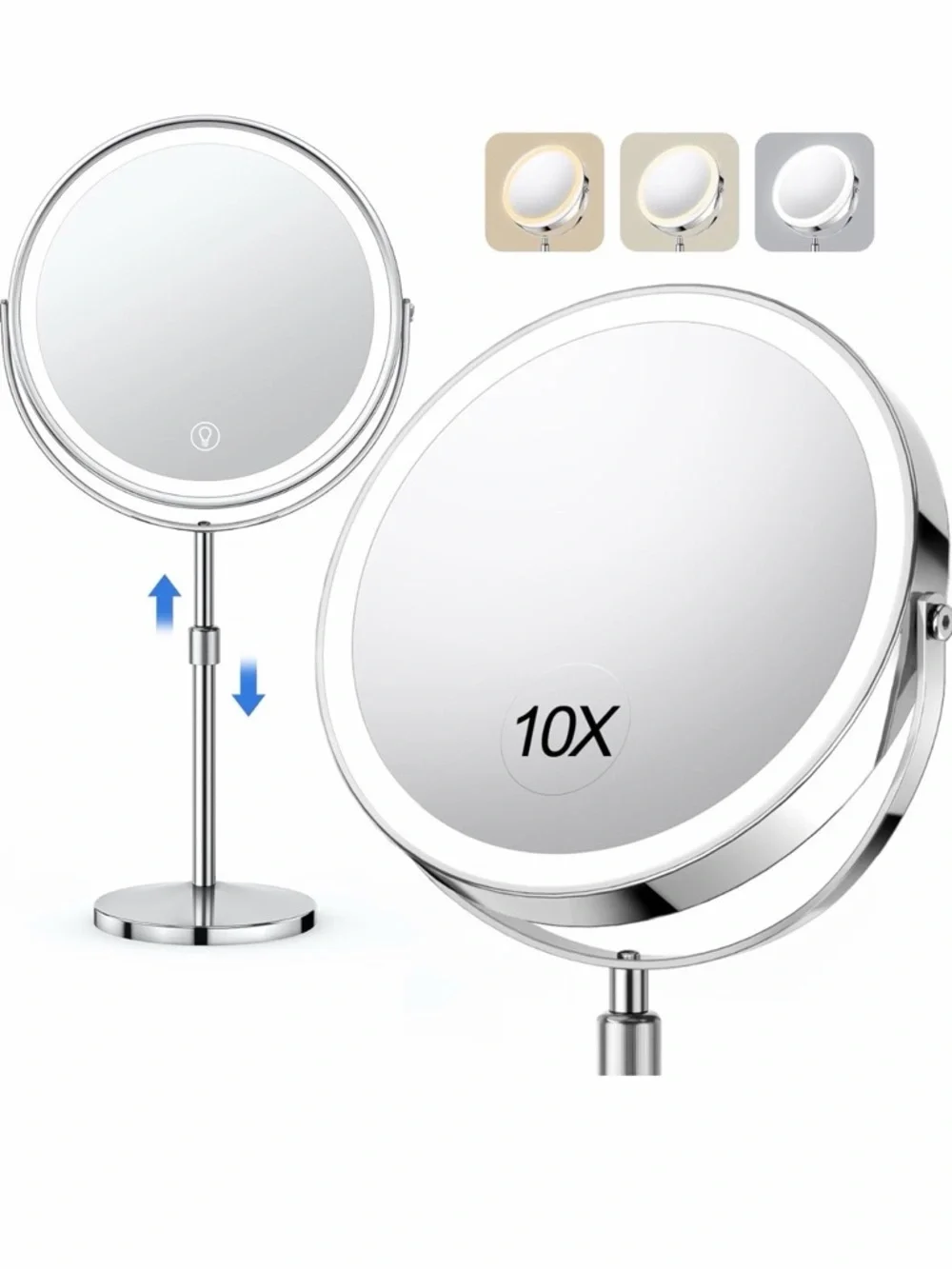 LED Lighted Standing Vanity Mirror in Silver